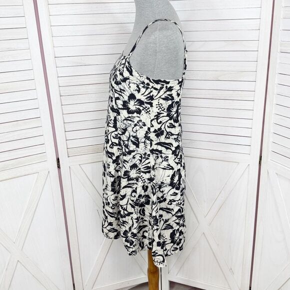 Far Away Tropical Floral Print A Line Sundress Cream Black Small - Picture 2 of 14